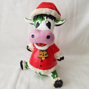 VTG CARTOON COMIC PAINTED CERAMIC COW ANIMAL NOVELTY COIN SAVINGS BANK Xmas